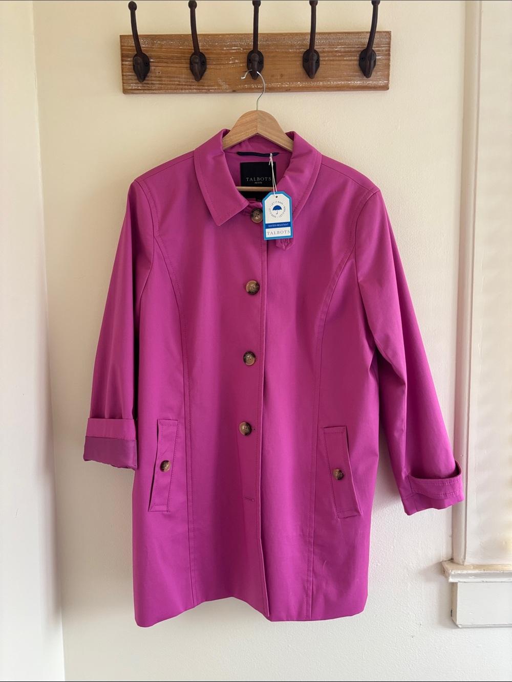 Talbots Women's Bright Fuchsia Single-Breasted Trench Coat